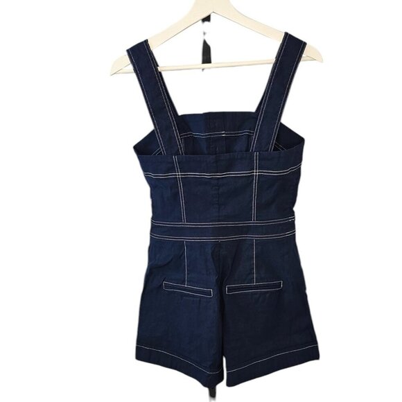 Anthropologie Maeve The Portside Button-Front Romper, Nautical, Stretch, Blue, 6 - Picture 3 of 11